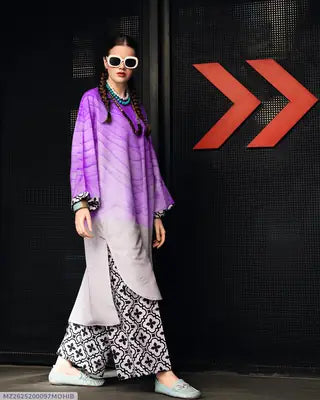 2 Pcs Women's Stitched Swiss Lawn Printed Shirt And Trouser