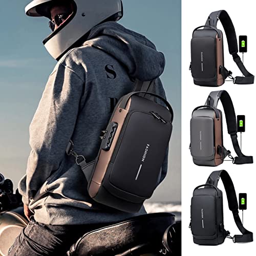Fashion Men Sling Bag Pack with Lock Waterproof Anti-Theft Chest Bag with USB Charging Port Shoulder Bag Body Backpack with TSA Lock (Random Color)
