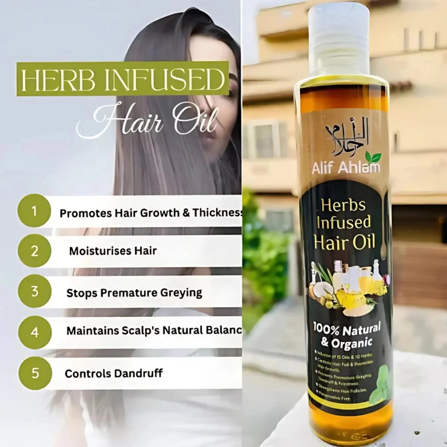 Alif Ahlam Herbs Infused Hair Oil | Natural Herbal Hair Growth Oil For Strong, Shiny, And Healthy Hair | Nourishing Scalp Treatment