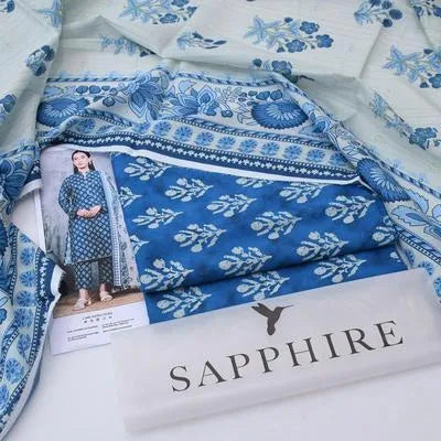 Sapphire Women's Blue Digital Printed Lawn 3-Piece Suit