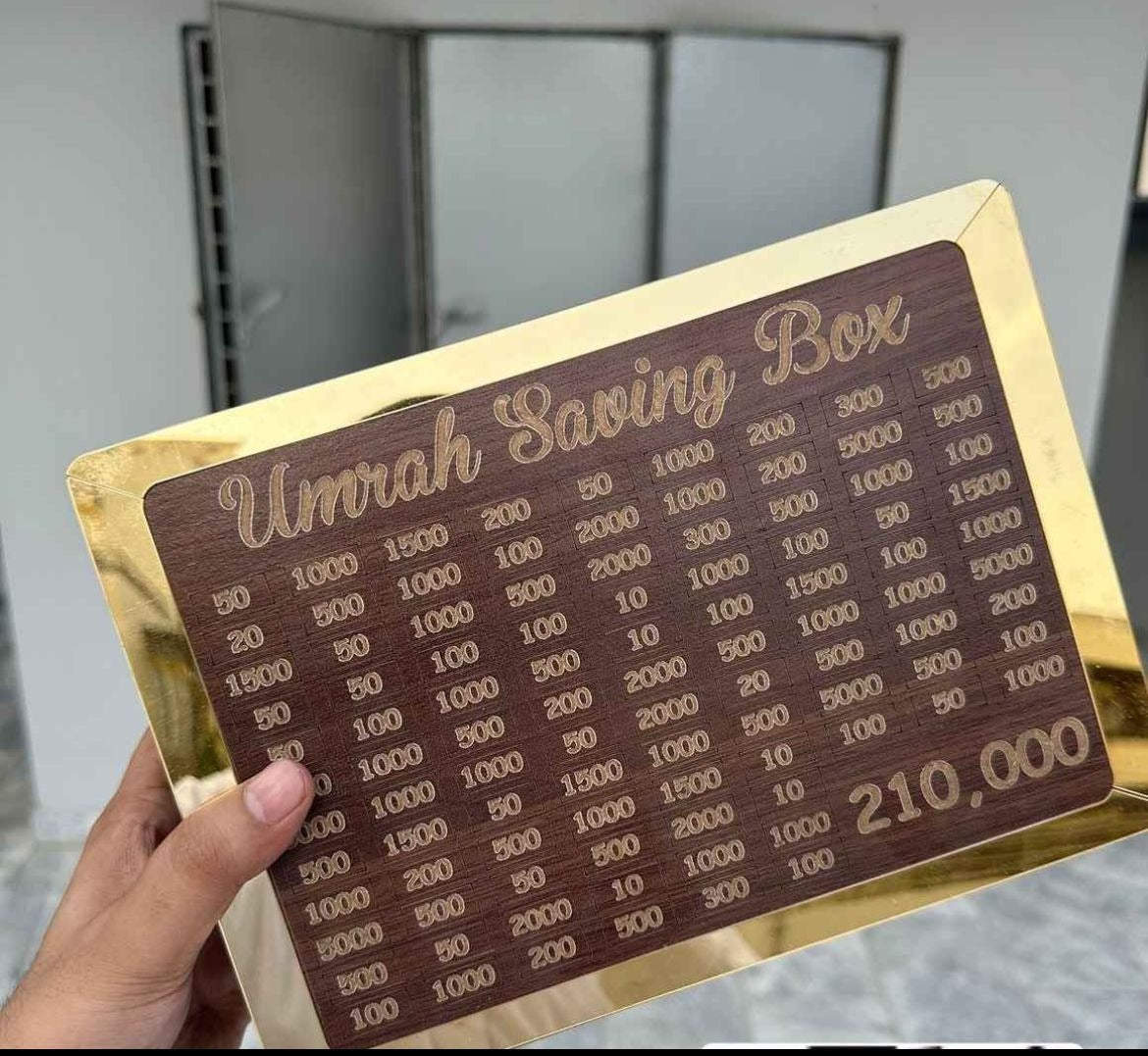 Wooden Umrah Saving Box – Premium 210,000 Goal Money Box For Umrah Fund, Elegant Islamic Design Charity And Donation Storage Box