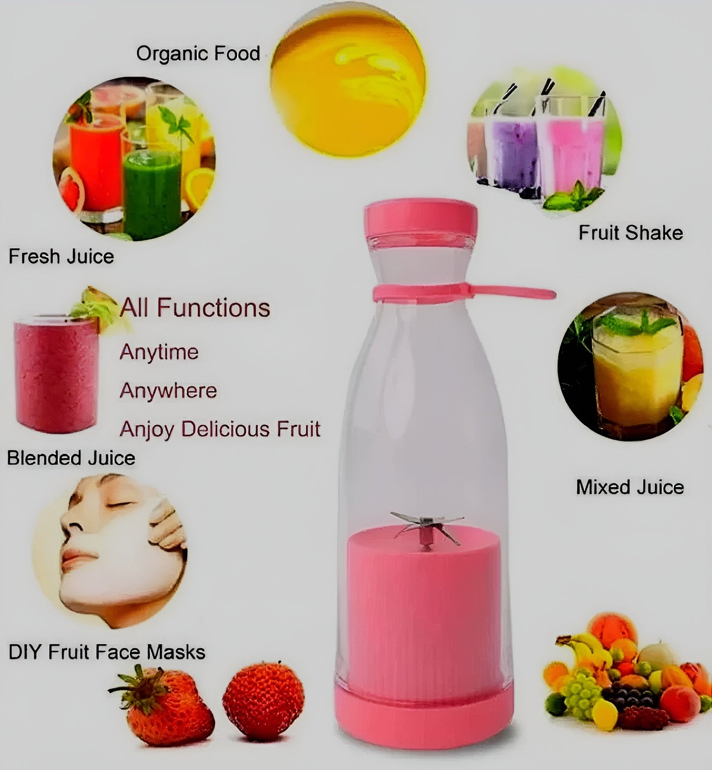 Portable 6 Blades Mini Bottle Juicer | USB Rechargeable Smoothie Blender | Powerful Personal Fruit Mixer For Travel, Gym & Home Use (Random Color)