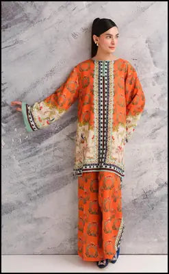 2 Pcs Women's Stitched Swiss Lawn Printed Co-Ord Set