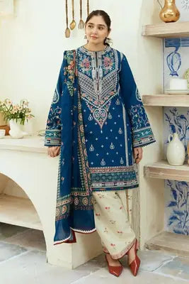 3 Pcs Women's Stitched Cotton Lawn Embroidered Suit
