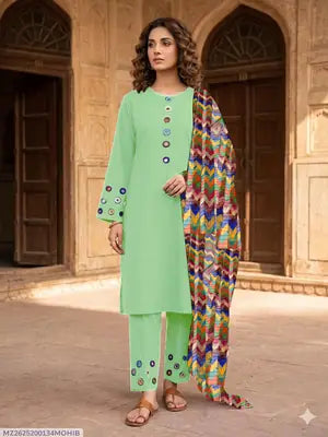 3 Pcs Women's Stitched Cotton Sheesha Work Suit