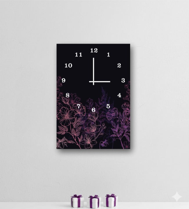 Elegant Floral Digital Printed Wooden Wall Clock – 12x16 Inches Decorative Hanging Clock (Battery Not Included)