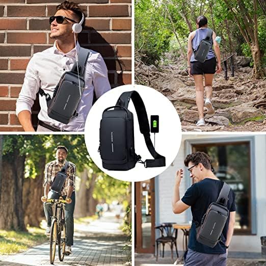 Fashion Men Sling Bag Pack with Lock Waterproof Anti-Theft Chest Bag with USB Charging Port Shoulder Bag Body Backpack with TSA Lock (Random Color)