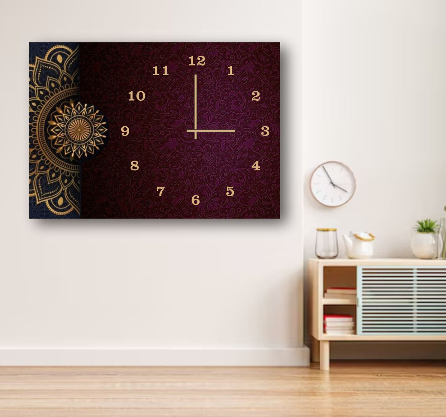 Elegant Digital Printed Wooden Wall Clock – 12x16 Inch Decorative Hanging Clock with Mandala Design | Premium Quality Wall Décor (Without Battery)