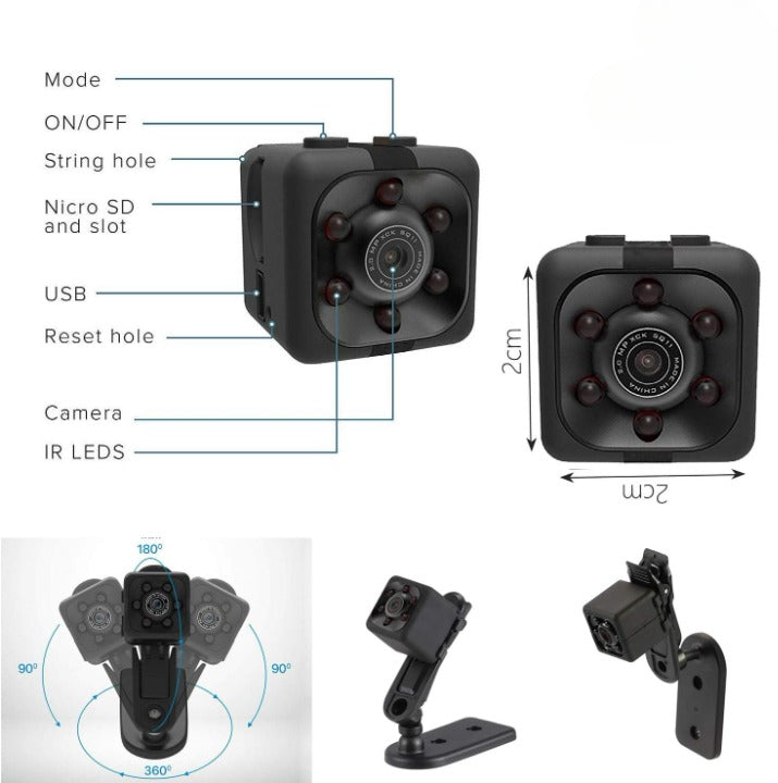 SQ6 Mini Spy Camera – HD Portable Security Camera with Night Vision & Two Stand Holders